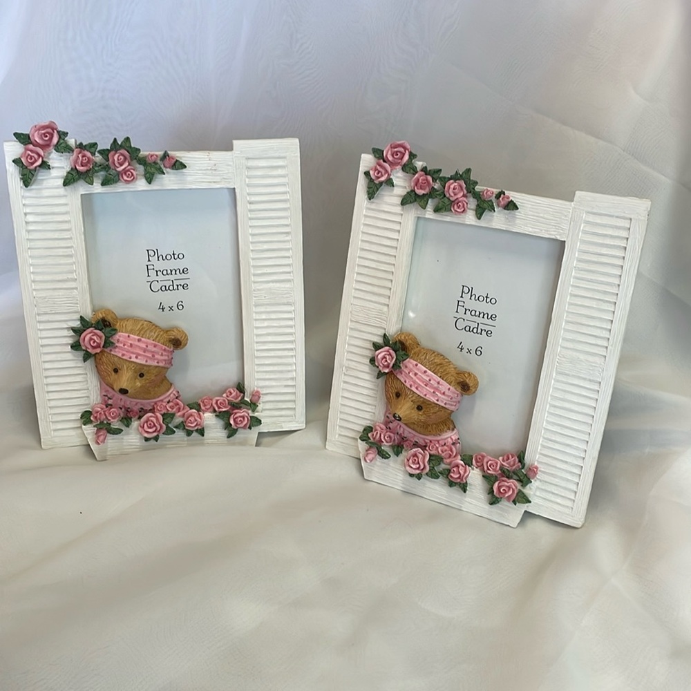 Two Hallmark Teddy and Roses Picture Photo Frames 4x6”